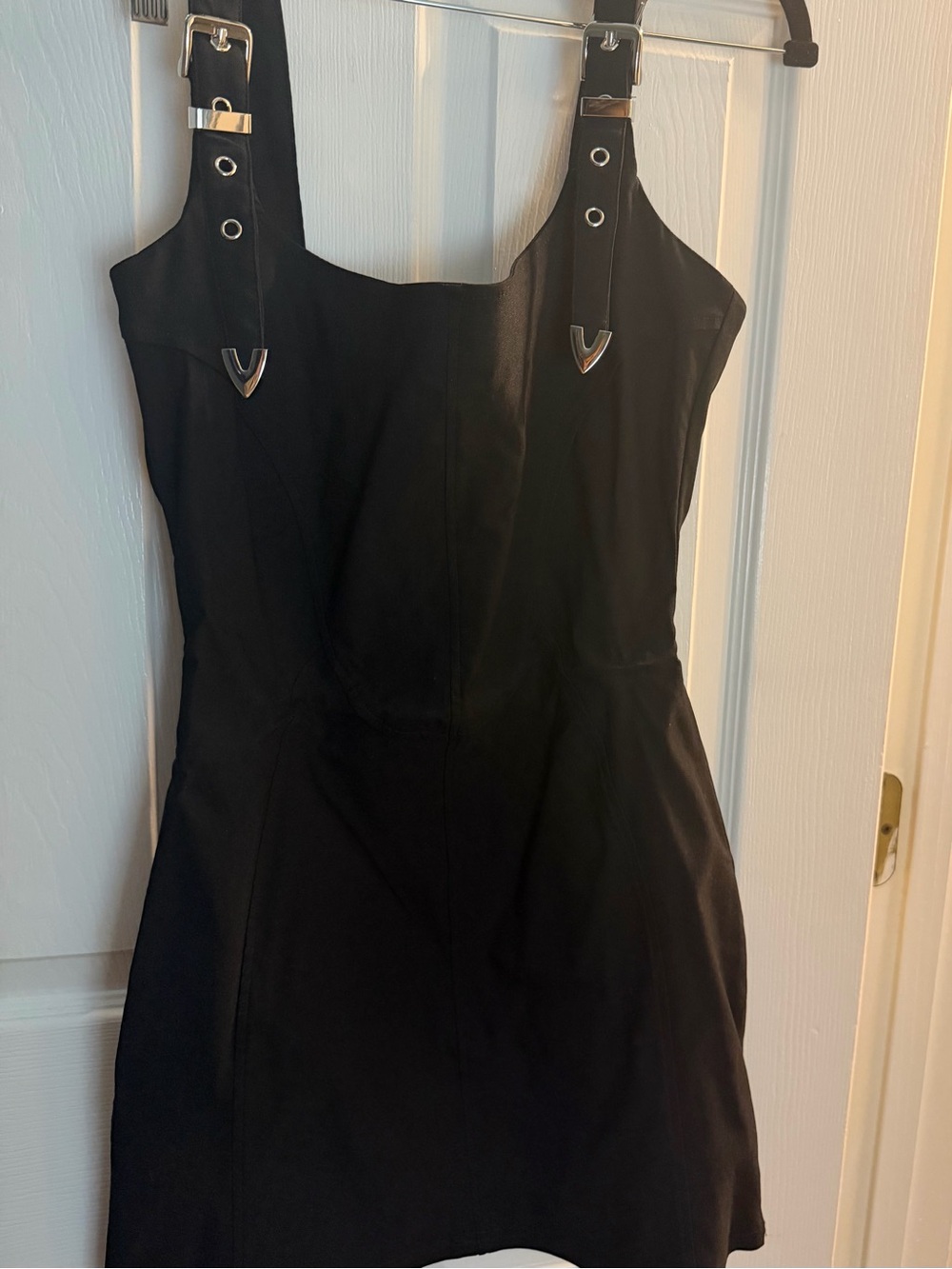 Black Mini Dress with Buckle-Strap Details